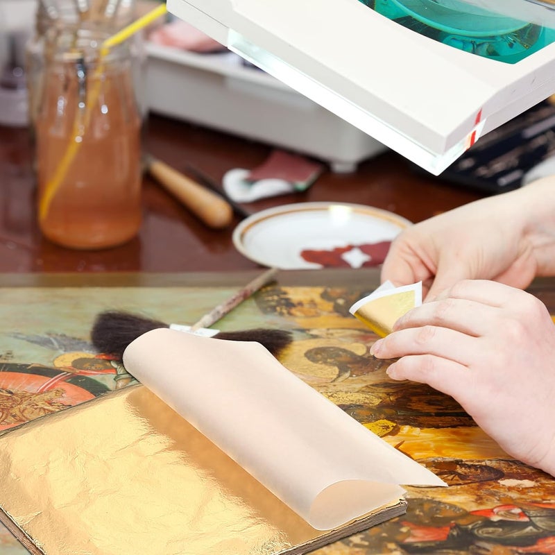 Bememo 200 Pcs Gold Leaf Sheets Imitation Gold Foil Paper Sheets for Arts, Gilding Crafting, Painting, Picture Frames, Projects, Furniture Decoration, 5.5" x 5.5" - Image 5